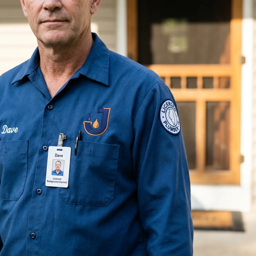 Licensed plumber showing ID badge in Southmayd, TX