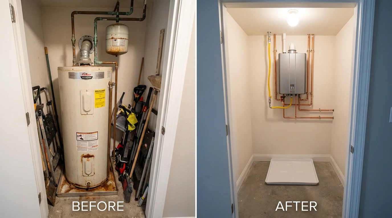 Tank water heater versus wall-mounted tankless unit comparison for Southmayd, TX homeowners