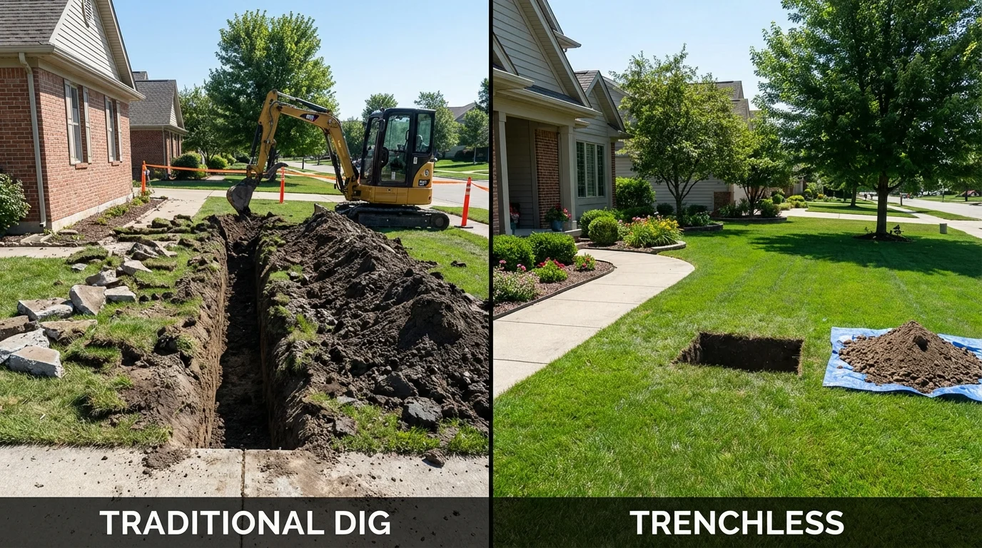 Trenchless sewer repair with minimal yard damage versus traditional excavation in Southmayd, TX